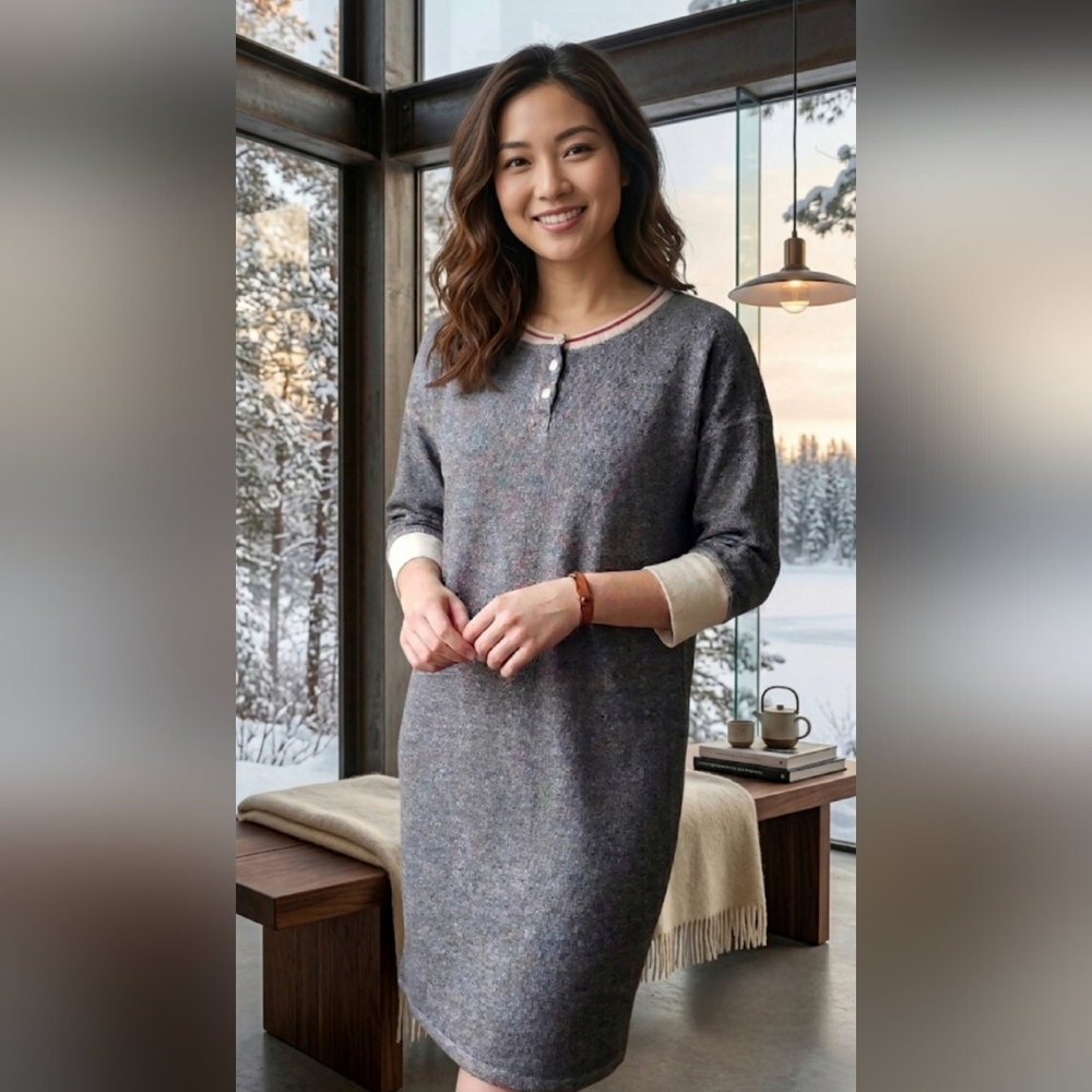 ​🌲 Roots Cabin Collection Grey Waffle Knit Henley Dress 🌲 Like New | size XS
